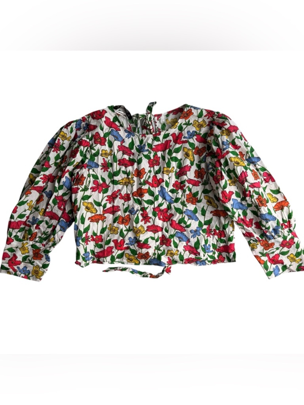 ZARA Basic Tie-Back Floral Puff Sleeve Top XL - Picture 3 of 9